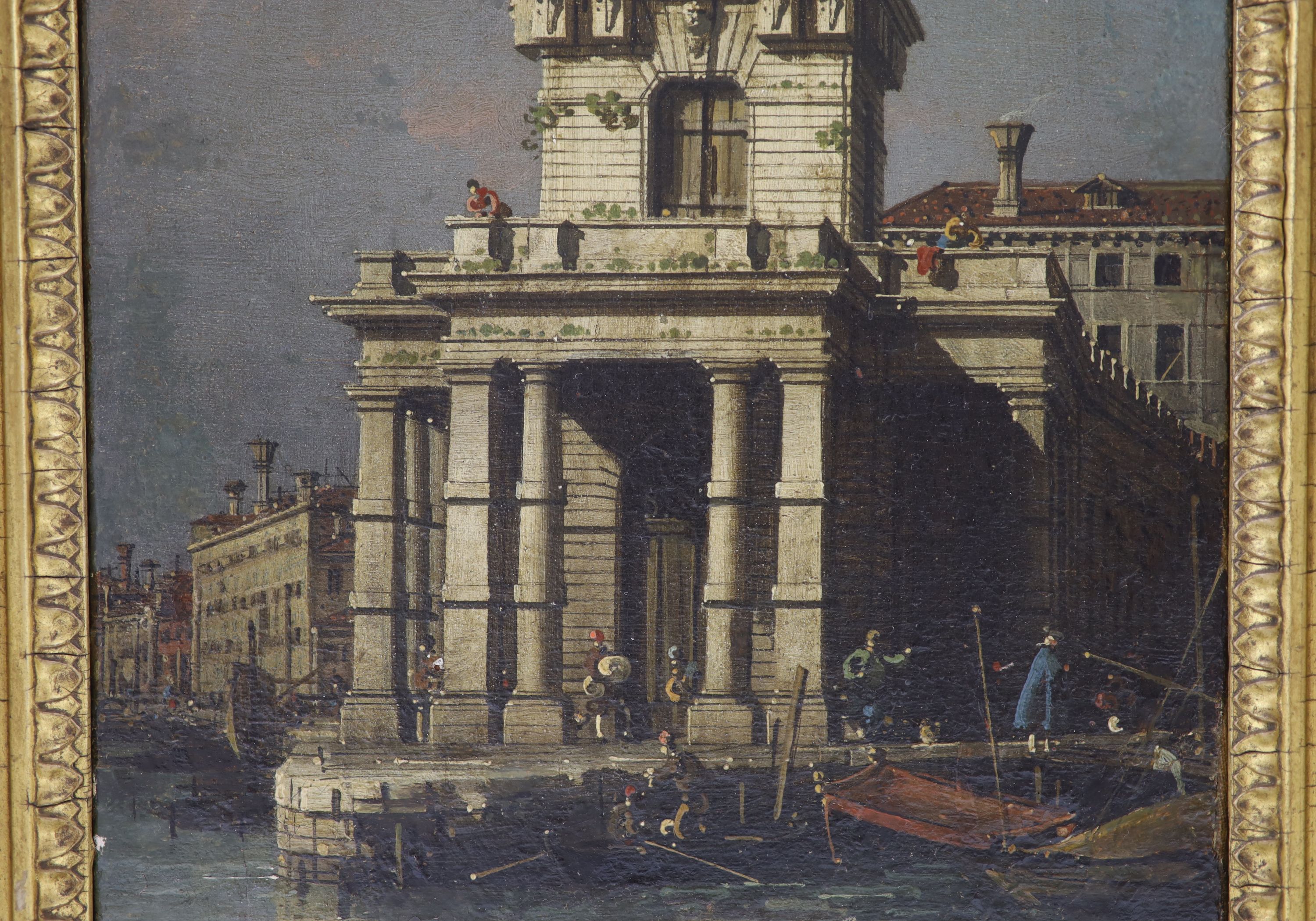 Giovanni Antonio Canal called Canaletto (1697-1768), Venice, The Dogana from the Bacino di San Marco, oil on canvas, 11 x 8.5in.
